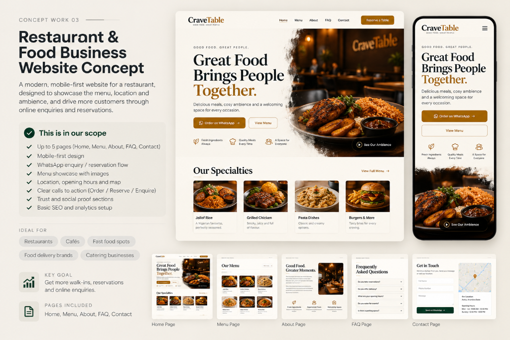 Restaurant website concept with desktop and mobile designs